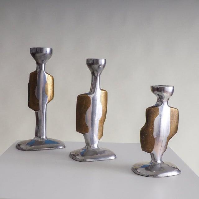 Gold Candleholders by David Marshall, Set of 3 For Sale - Image 8 of 8