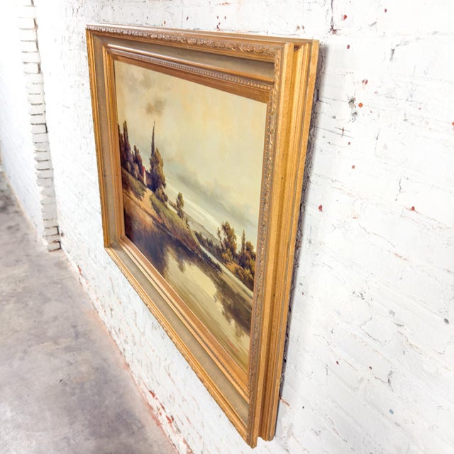 Realism Late 20th Century Monumental Oil Landscape Painting in Ornate Gilded Frame Signed by John K. For Sale - Image 3 of 12