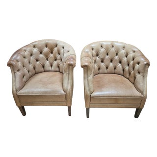 Vintage Chesterfield Leather Club Chairs in Tan Cognac, 1980s, Set of 2 For Sale