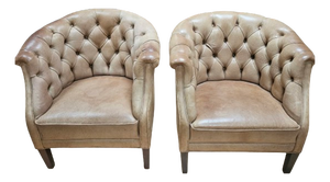 Vintage Chesterfield Leather Club Chairs in Tan Cognac, 1980s, Set of 2