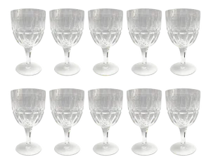 Set of Ten English Cut Crystal Wine Glasses