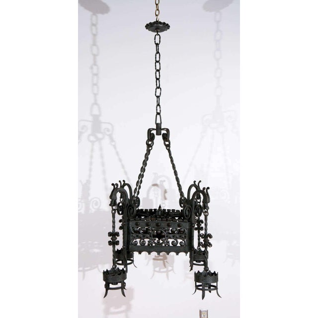 Mid 19th Century Black Italian Chandelier With Intricate Ironwork & Dragon Detail For Sale - Image 10 of 10