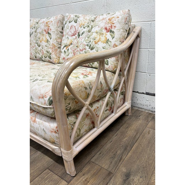 Mid 20th Century Vintage MCM Ficks Reed Style Organic Coastal Boho Style Rattan Loveseat Settee For Sale - Image 5 of 7