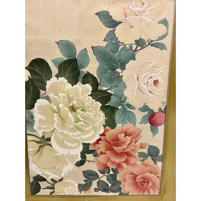Mid 20th Century Pair Vintage Chinoiserie Asian Floral Prints With Gold Foil Mattes For Sale - Image 5 of 18