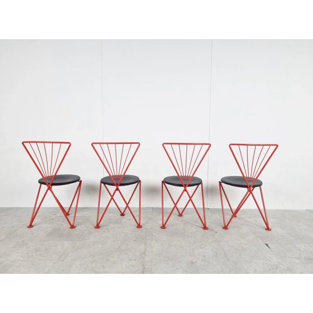 1980s Vintage Red Metal Dining Chairs from Jozef Hoffmann, 1980s, Set of 4 For Sale - Image 5 of 10
