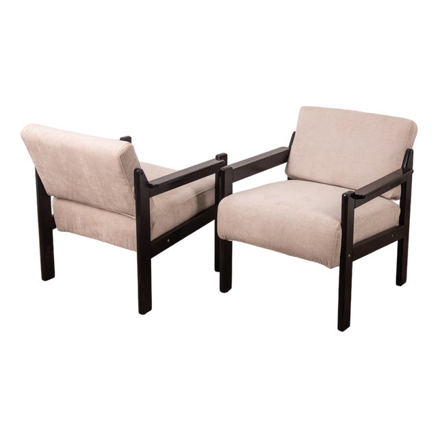 Set of Vintage Italian Armchairs in Wood and Fabric, 1980s For Sale