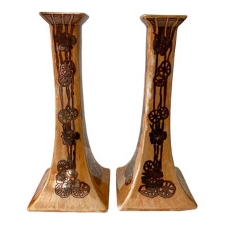 Antique B & Co. Limoges France Art Nouveau Porcelain Candlesticks Pair For Sale
