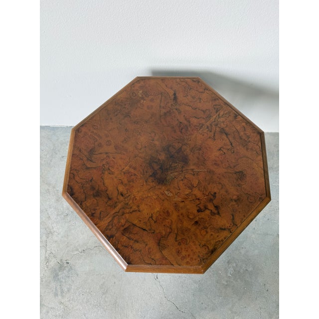 1970s Baker Furniture Regency Style Wooden Side Table With Octagonal Burlwood Top For Sale - Image 5 of 18