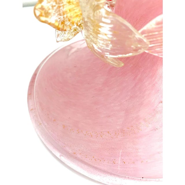 Ercole Barovier 1950s Barovier & Toso Murano Glass Table Lamp – Pink & Gold Flecked With Sculpted Flowers For Sale - Image 4 of 11