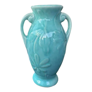 Vintage Mid-Century Turquoise Aqua Blue Floral Vase Shawnee Pottery