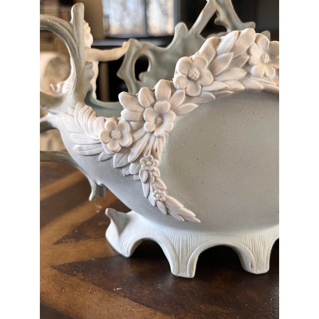 Sky Blue Antique Bisque Planter With Cherub Flower Design For Sale - Image 8 of 11