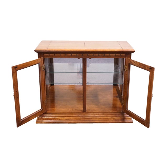 Wood Singer Furniture Solid Oak Mediterranean Spanish Revival 39" Lighted Display Flip Top Server Buffet 6394-252 For Sale - Image 7 of 16