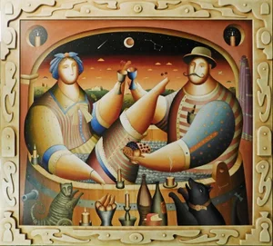 Anton Arkhipov "Alfresco" Original Oil Painting on Canvas With Artist Frame Hand Signed