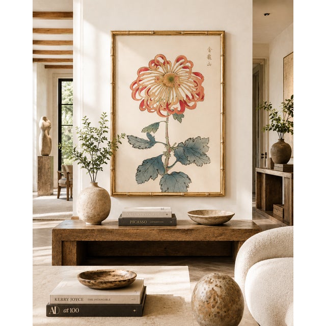 Red Chrysanthemum by Hasegawa, Vintage Japanese Botanical Art Print, 16" X 24" For Sale - Image 9 of 10