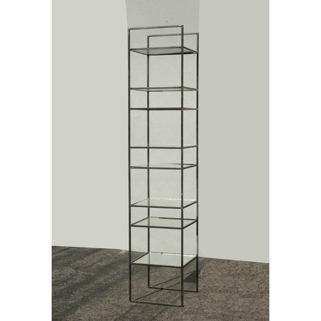 Black Etagere W Eight Mirrored Metal Shelves ~ Narrow Book Shelf Book Case #1 For Sale - Image 4 of 17