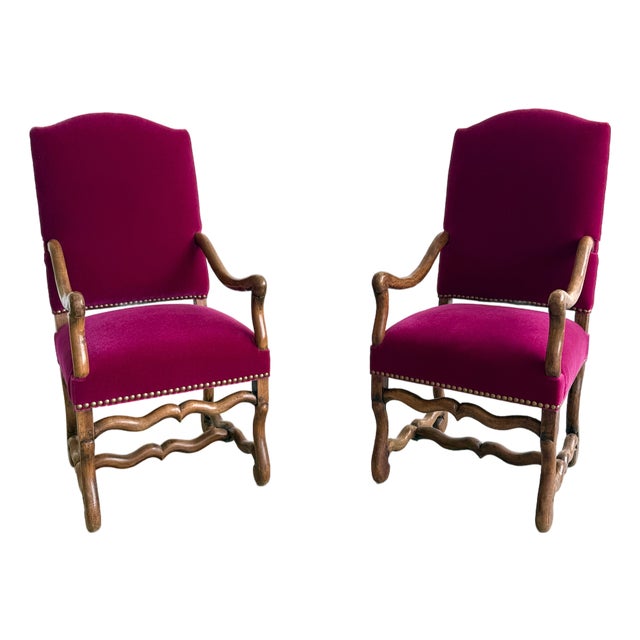 Louis XIII Style Pair of Os De Mouton Arm Chairs, 1890's. For Sale
