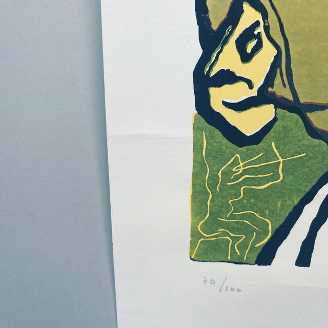 Olive Mid 20th Century "Musiker" Artist's Proof Abstract Figurative Numbered Print by Tassow Brhanu For Sale - Image 8 of 13