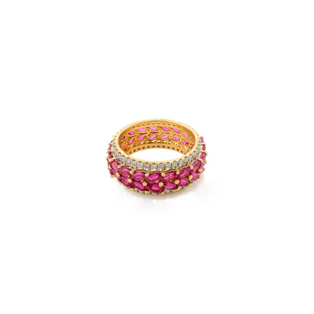 Metal Revival Chunky Ruby and Diamond Statement Ring in 14k Gold Size 5 For Sale - Image 7 of 12