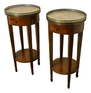 French Circular Side Tables with Drawers, 1920s, Set of 2
