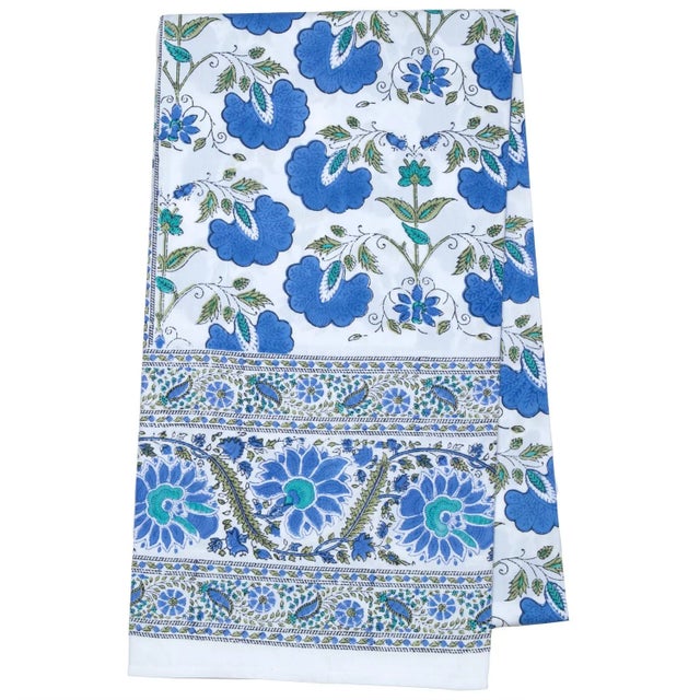 Contemporary Janvi Tablecloth for 10-Seat Table in Blue For Sale - Image 3 of 4