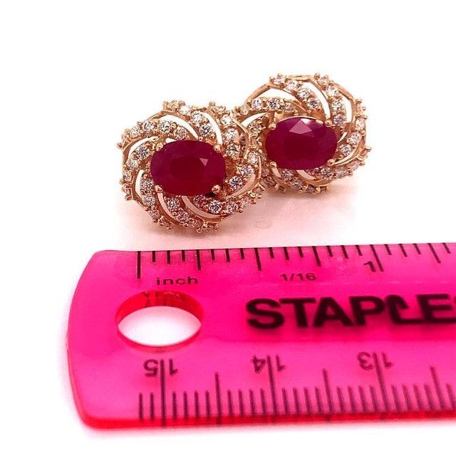Diamond Ruby Earrings 14 Karat Yellow Gold 3.64 TCW Certified For Sale - Image 17 of 18