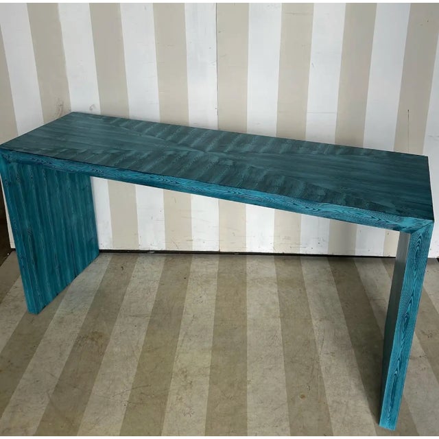 Contemporary Emily Waterfall Console Table by Fabulous Things in Absolute Blue Faux Bois For Sale - Image 3 of 6