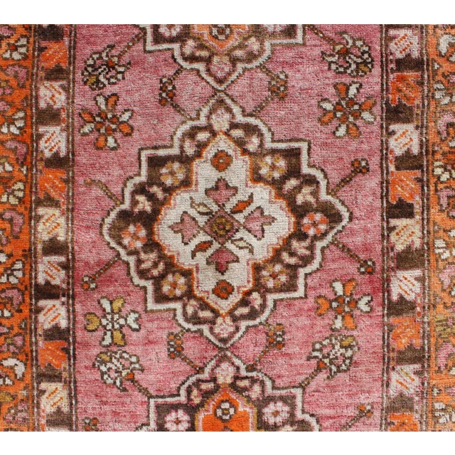 Textile Vintage Turkish Oushak Runner With Layered Floral Medallions and Borders For Sale - Image 7 of 9