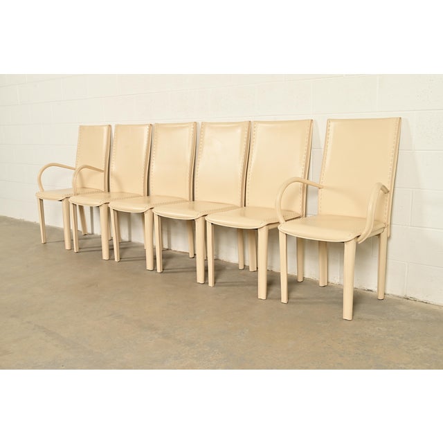 Cassina Mario Bellini Style Italian Modern Cream Leather Wrapped High Back Dining Chairs, Set of Six For Sale - Image 4 of 14