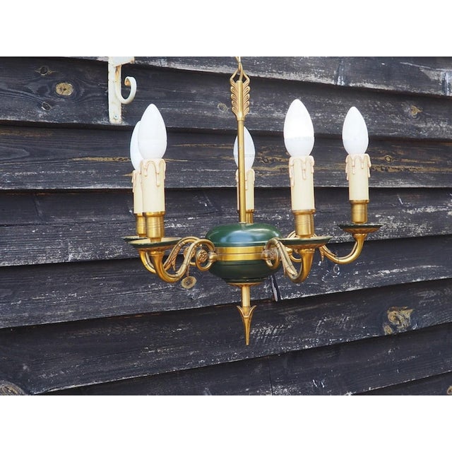 Metal Empire Style Bronze Chandelier with Green Lacquered Bowl, 1950s For Sale - Image 7 of 18