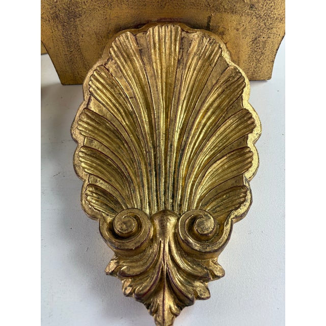 Wood Mid-Century Vintage Italian Hand Carved Shell Wall Brackets For Sale - Image 7 of 10