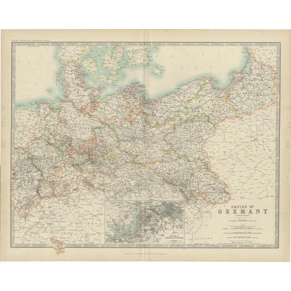 Antique Map of the German Empire by Johnston, 1909 For Sale - Image 4 of 5