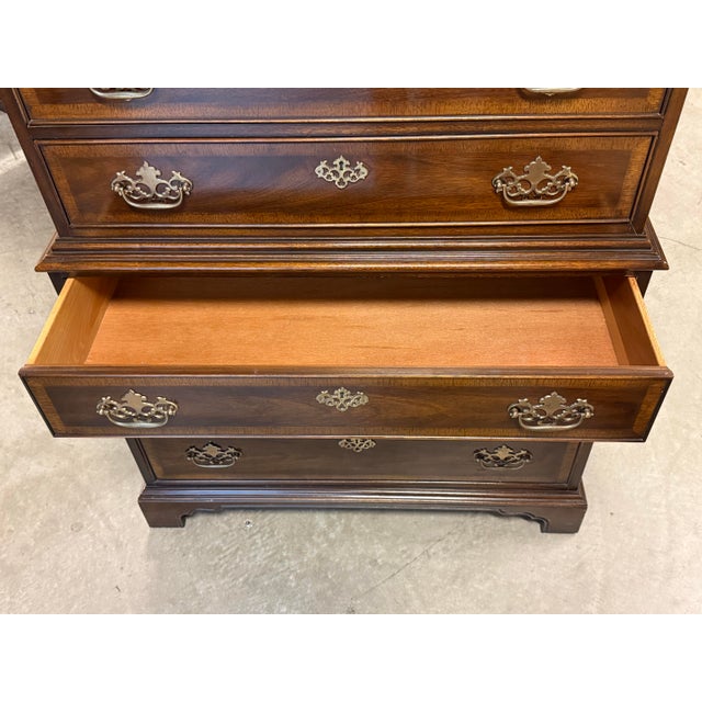 Brass Drexel Heritage 18th Century Collection Highboy Chest of Drawers, Vintage For Sale - Image 8 of 12
