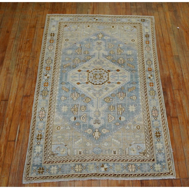 Clear Light Blue Ivory Antique Persian Malayer Rug For Sale In New York - Image 6 of 6
