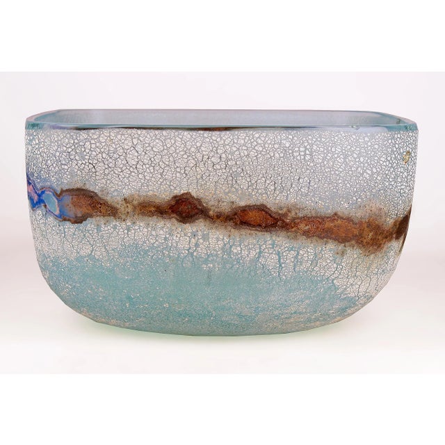 Mid-Century Modern Mid-20th Century Modern Italian Frosted Murano Glass Decorative Scavo Bowl by Alfredo Barbini For Sale - Image 3 of 7
