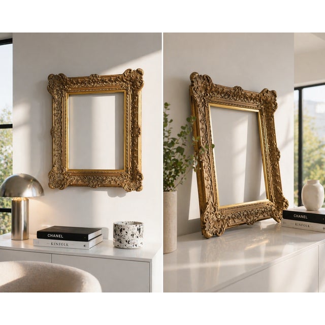 Gold Large Louis XIV Style Carved Gilt Frame, 1930s For Sale - Image 8 of 11