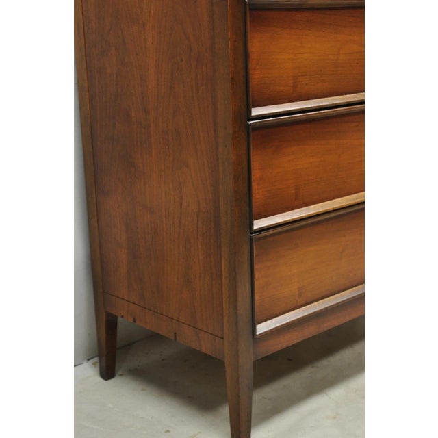 Vintage Drexel Mid Century Modern Walnut 5 Drawer Tall Chest Dresser Highboy For Sale - Image 12 of 18