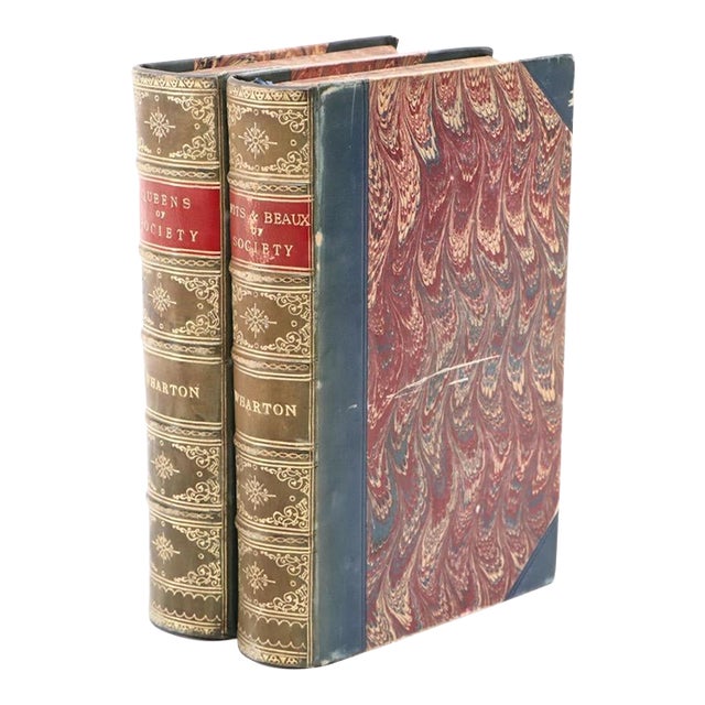 Fine Leather Bindings - "The Queens of Society" and "Wits of Society" Books by Grace and Philip Wharton, 1870 - 2 Volumes For Sale