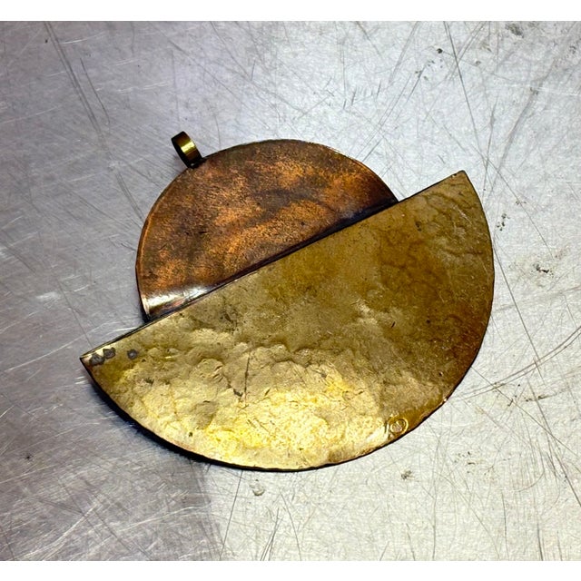 Egyptian Revival Hammered Brass & Copper Geometric Pendant For Sale - Image 4 of 4