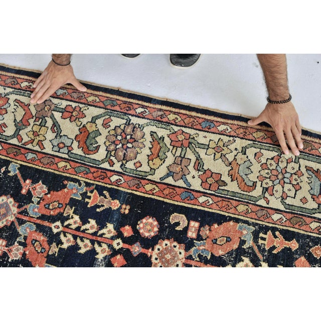 Navy Blue Antique Lattice Design Bordered Rug, 9.11 x 12.6 For Sale - Image 8 of 11