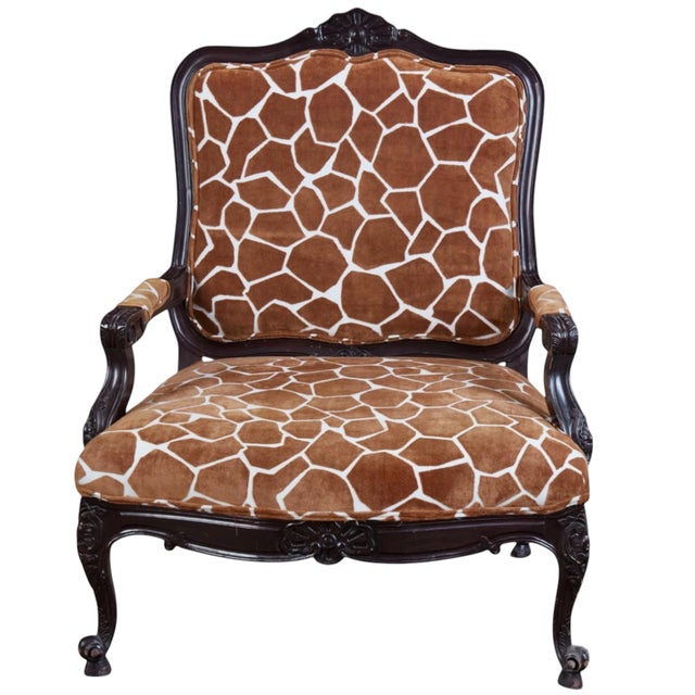 French Michael Taylor Louis XV Style Wide Arm Chair W Giraffe Velvet For Sale - Image 3 of 5