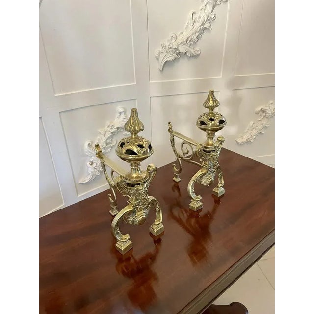 Antique Victorian Ornate Brass Fire Dogs, 1870s, Set of 2 For Sale - Image 4 of 8