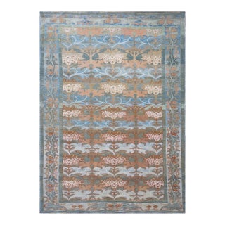 Turkish Donegal Hemp & Wool 8x11 Blue, Green, & Salmon Handmade Area Rug #1140933 For Sale
