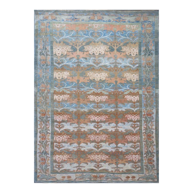 Turkish Donegal Hemp & Wool 8x11 Blue, Green, & Salmon Handmade Area Rug #1140933 For Sale