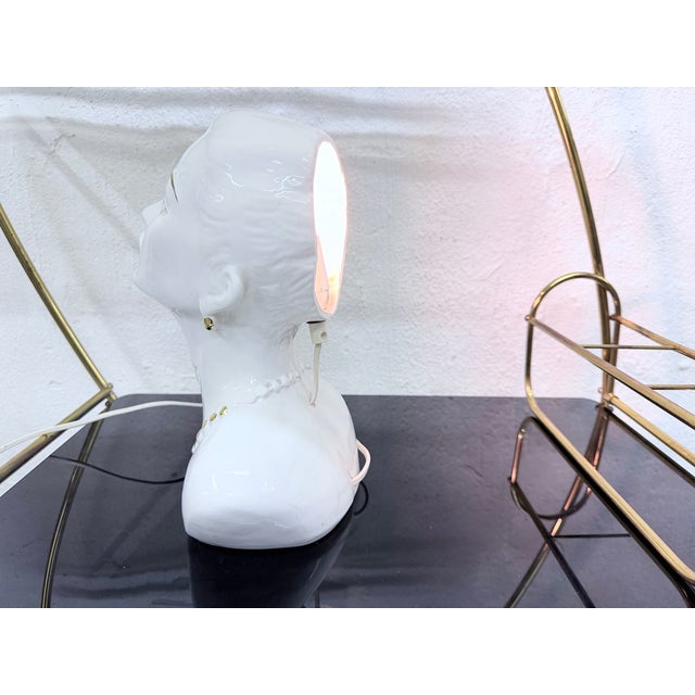 Italian Table Lamp with a Womans Head Made of Ceramic, 70s/80s Design, 1970s For Sale - Image 6 of 15