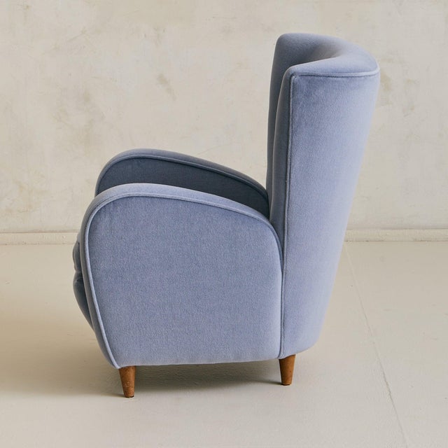 Italian Cornflower Blue Velvet Lounge Chair in the Manner of Paolo Buffa, 1950s For Sale - Image 9 of 11