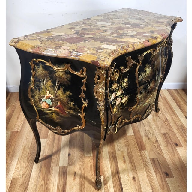 Fresh from a fine New York City estate, we have a great pleasure to offer you this fine Vintage Black Lacquered and Hand...