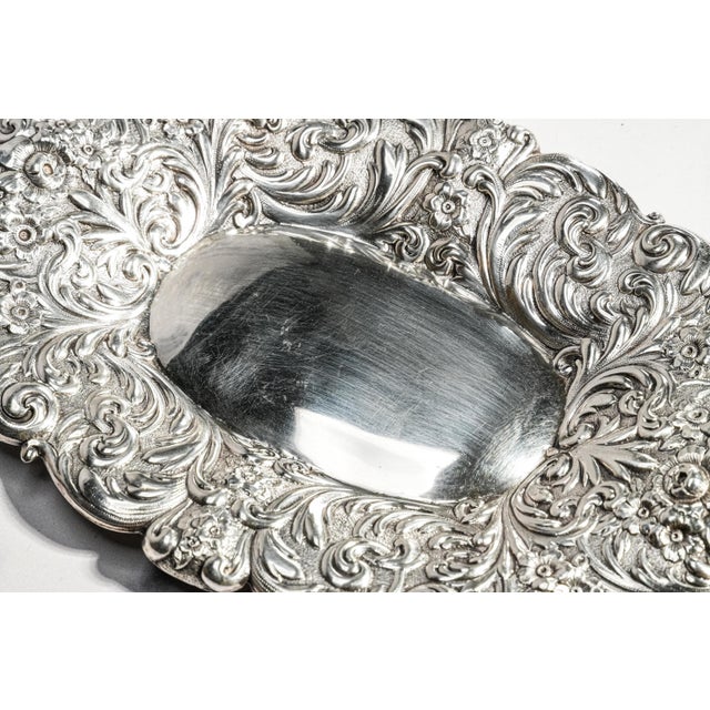 Late 19th Century Stunning Ornate Floral Repoussé Antique Gorham Sterling Silver Jewelry Tray Vanity Catchall Luxury For Sale - Image 5 of 13