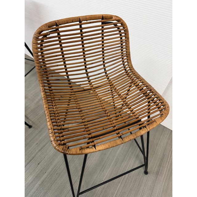 Black Palecek Hermosa Rattan in/Outdoor Bar Stools, Set of Three For Sale - Image 8 of 12