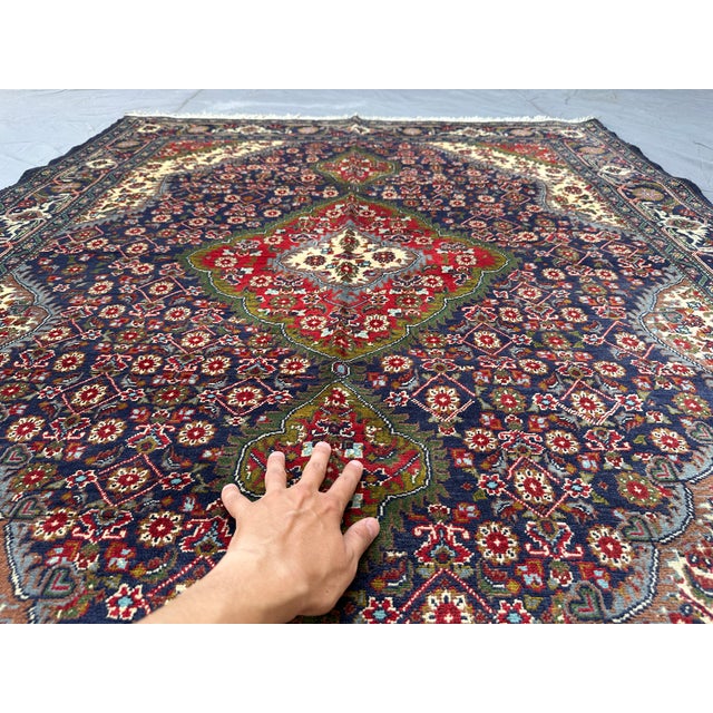 Hand-Knotted Navy Blue and Red Tabriz Medallion Wool Area Rug,6'8 X 5'1' For Sale - Image 10 of 13