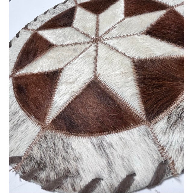1970s Vintage Patchwork Cowhide Trivet or Placemat, Southwest Western Star Motif Table Accent, Round For Sale - Image 5 of 8